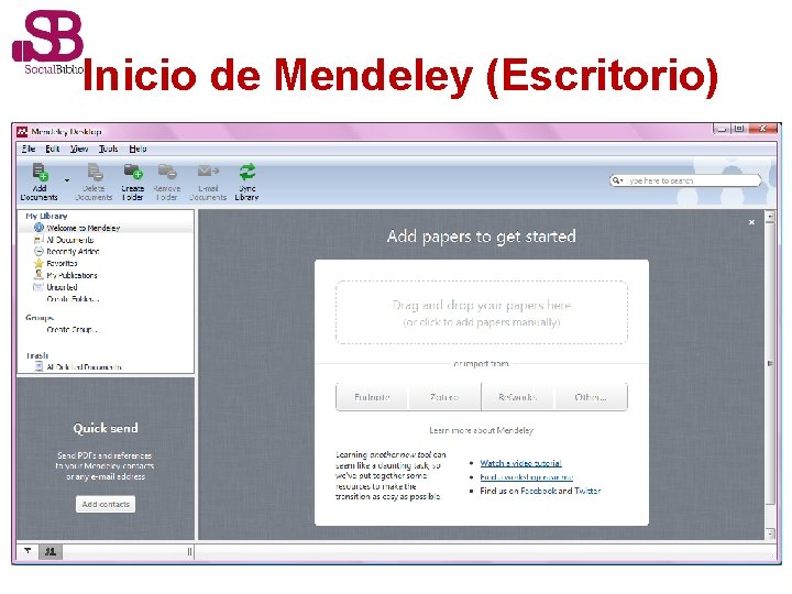 Inicio de Mendeley (Escritorio) 