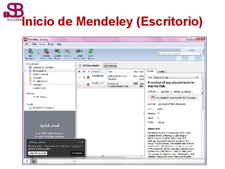 Inicio de Mendeley (Escritorio) 