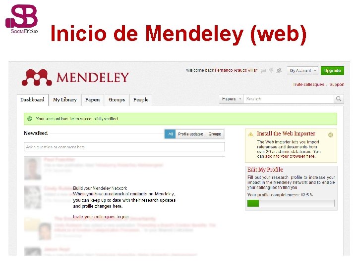 Inicio de Mendeley (web) 