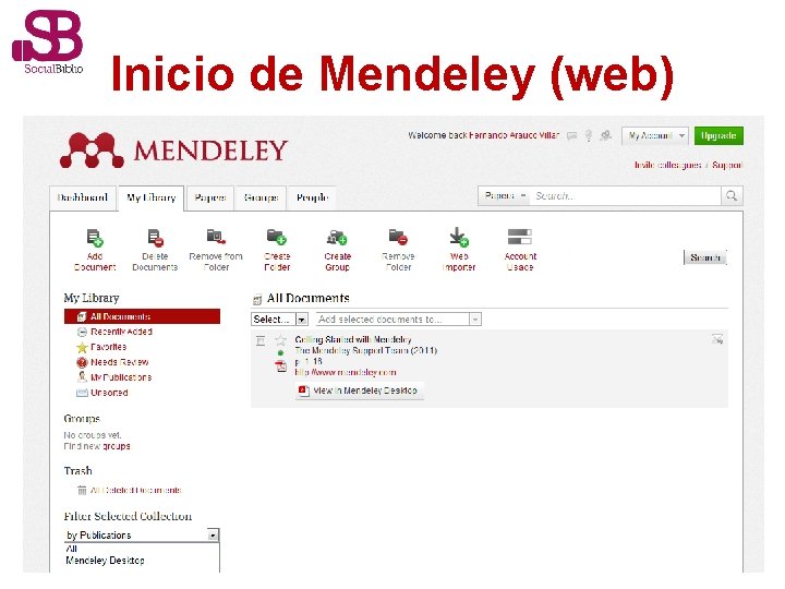 Inicio de Mendeley (web) 