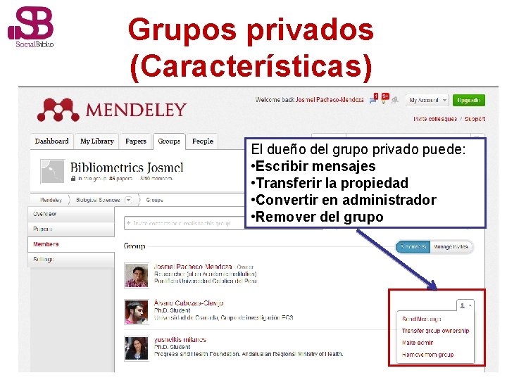Grupos privados (Características) El dueño del grupo privado puede: • Escribir mensajes • Transferir