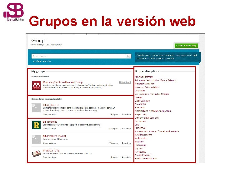 Grupos en la versión web 
