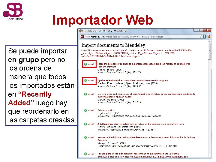 Importador Web Se puede importar en grupo pero no los ordena de manera que