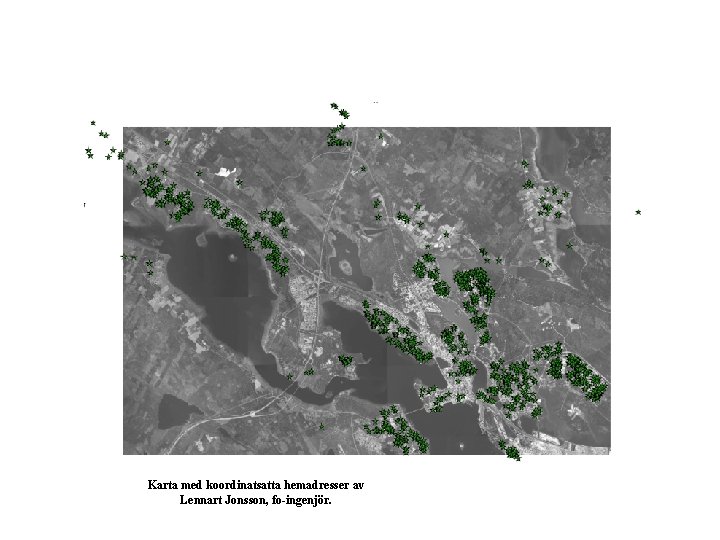 Karta med koordinatsatta hemadresser av Lennart Jonsson, fo-ingenjör. 