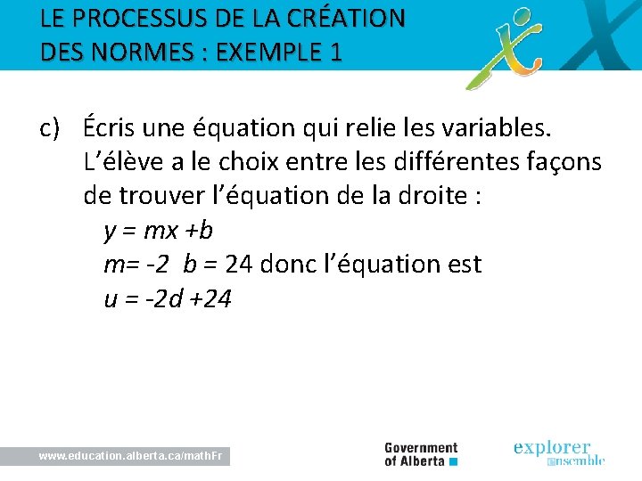 LE PROCESSUS DE LA CRÉATION DES NORMES : EXEMPLE 1 c) Écris une équation