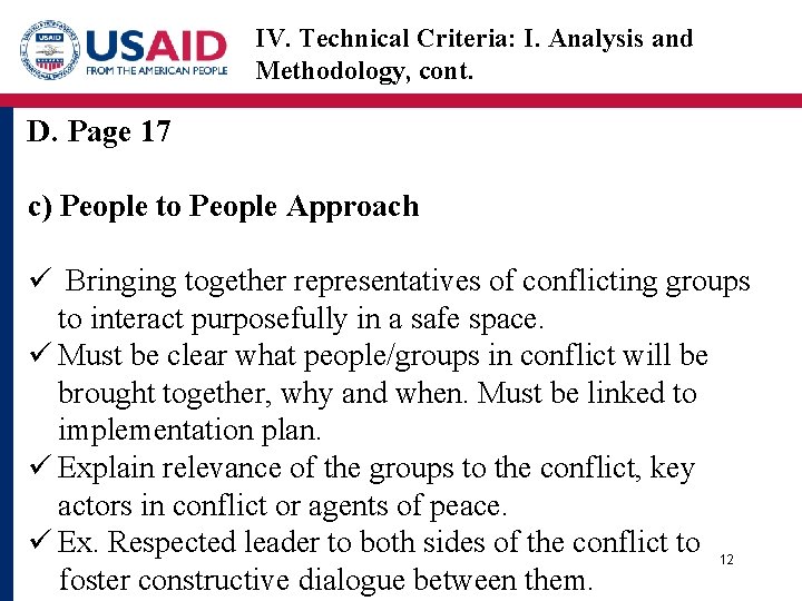 IV. Technical Criteria: I. Analysis and Methodology, cont. D. Page 17 c) People to