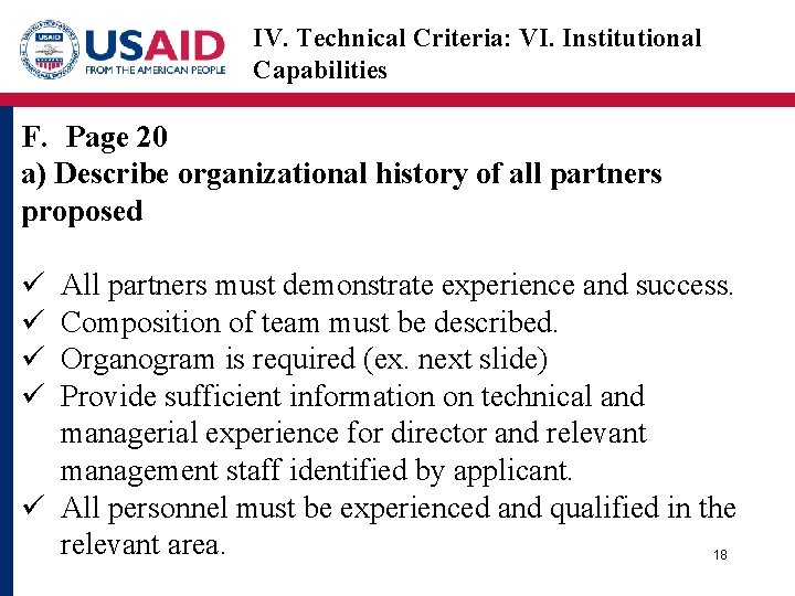 IV. Technical Criteria: VI. Institutional Capabilities F. Page 20 a) Describe organizational history of