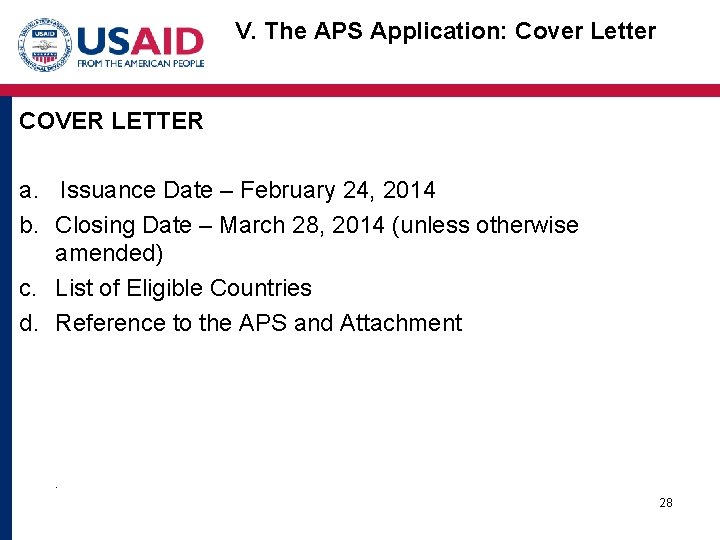 V. The APS Application: Cover Letter COVER LETTER a. Issuance Date – February 24,