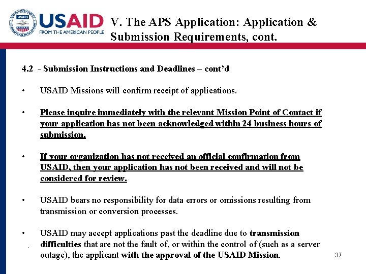 V. The APS Application: Application & Submission Requirements, cont. 4. 2 - Submission Instructions