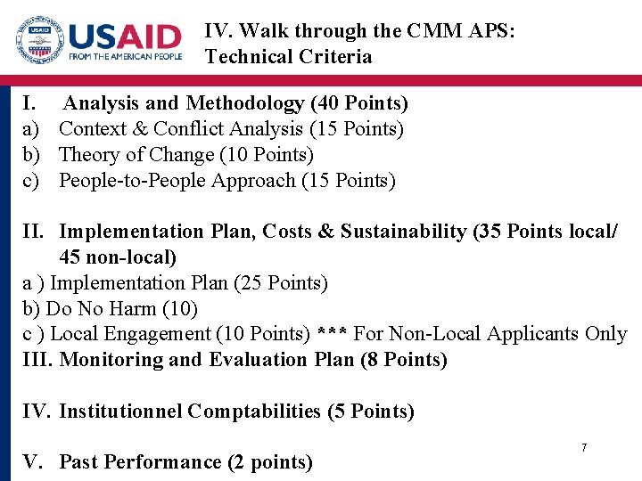 IV. Walk through the CMM APS: Technical Criteria I. Analysis and Methodology (40 Points)