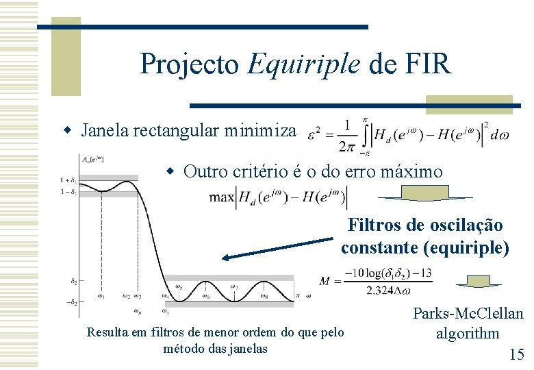 Projecto Equiriple de FIR w Janela rectangular minimiza w Outro critério é o do
