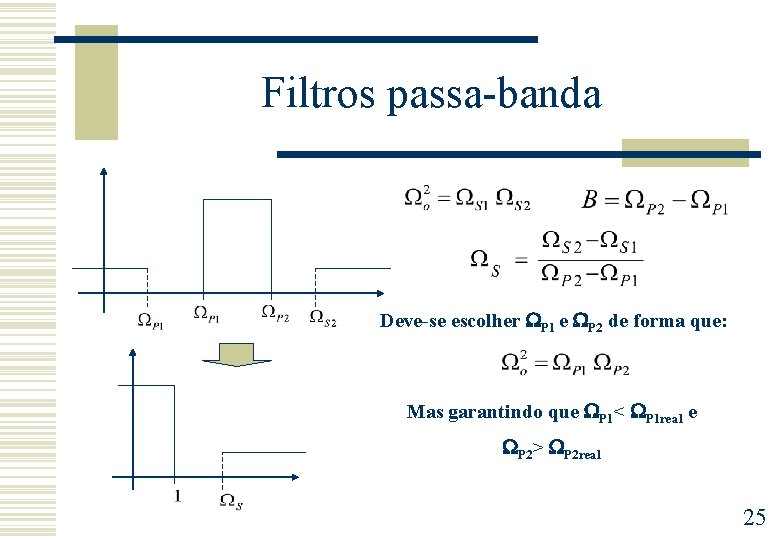 Filtros passa-banda Deve-se escolher P 1 e P 2 de forma que: Mas garantindo