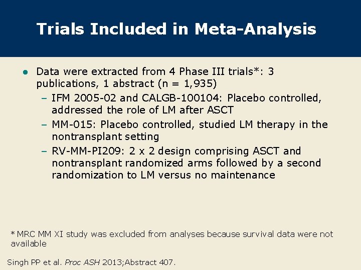Trials Included in Meta-Analysis l Data were extracted from 4 Phase III trials*: 3