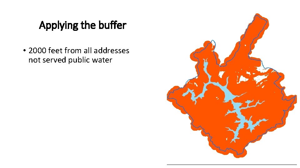 Applying the buffer • 2000 feet from all addresses not served public water 