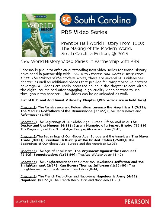 PBS Video Series Prentice Hall World History From 1300: The Making of the Modern