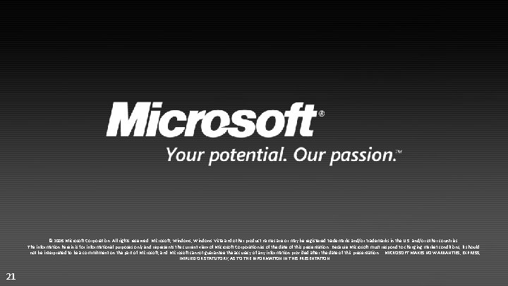 © 2008 Microsoft Corporation. All rights reserved. Microsoft, Windows Vista and other product names