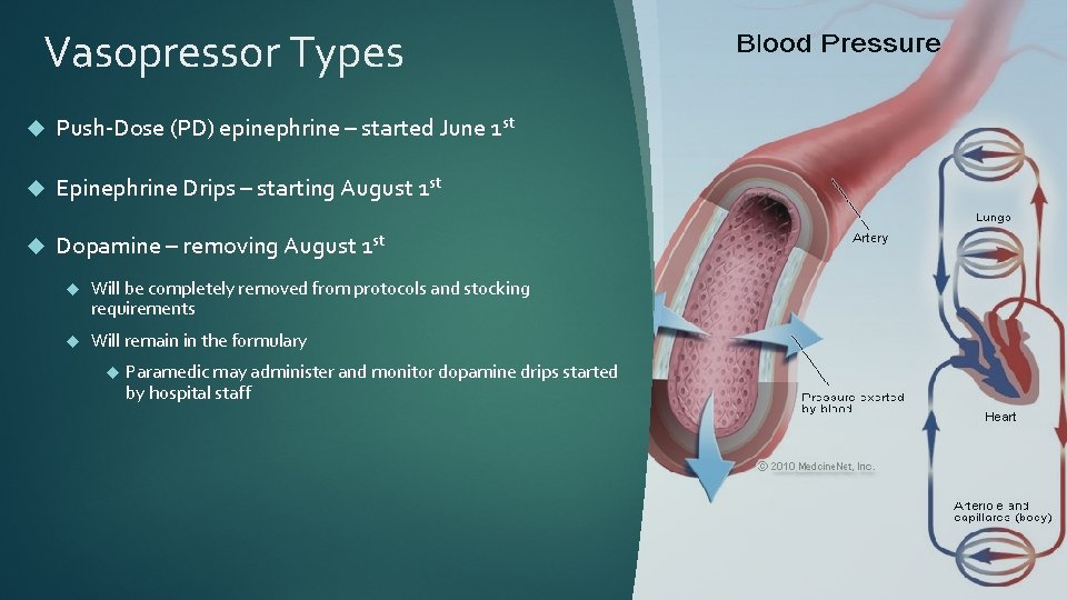 Vasopressor Types Push-Dose (PD) epinephrine – started June 1 st Epinephrine Drips – starting