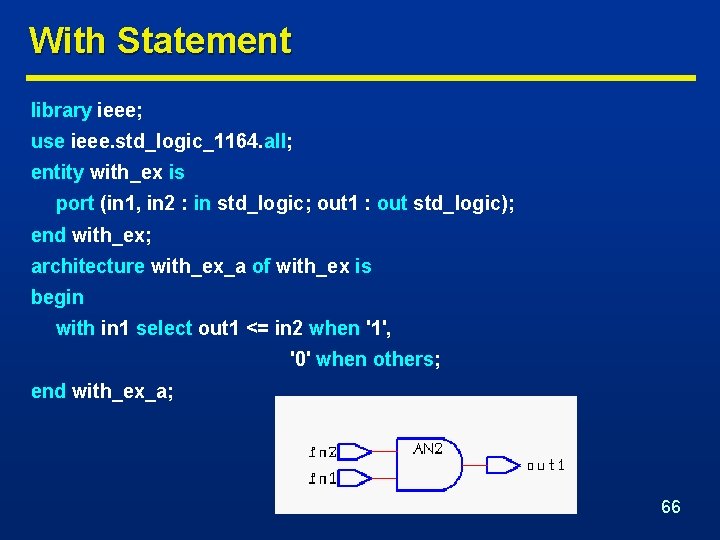 With Statement library ieee; use ieee. std_logic_1164. all; entity with_ex is port (in 1,