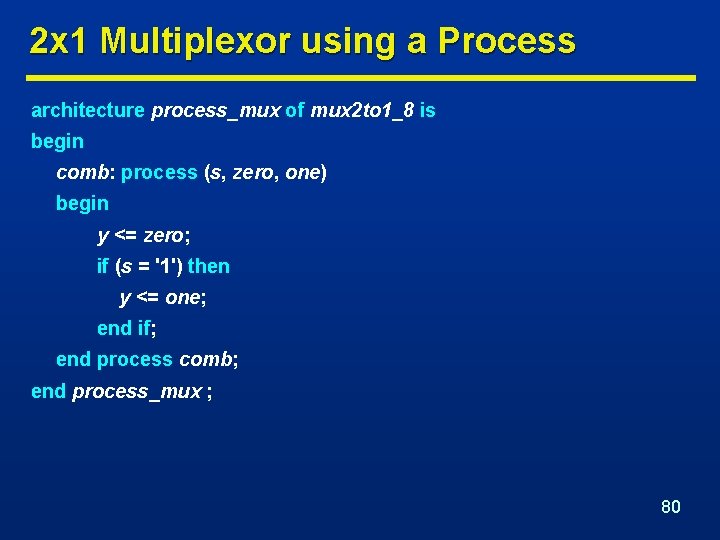 2 x 1 Multiplexor using a Process architecture process_mux of mux 2 to 1_8