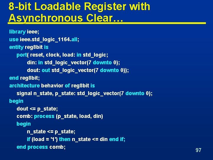 8 -bit Loadable Register with Asynchronous Clear… library ieee; use ieee. std_logic_1164. all; entity