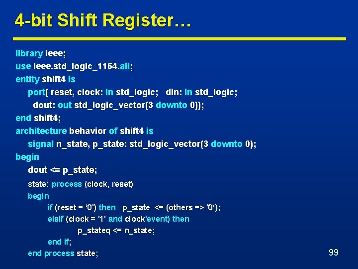 4 -bit Shift Register… library ieee; use ieee. std_logic_1164. all; entity shift 4 is