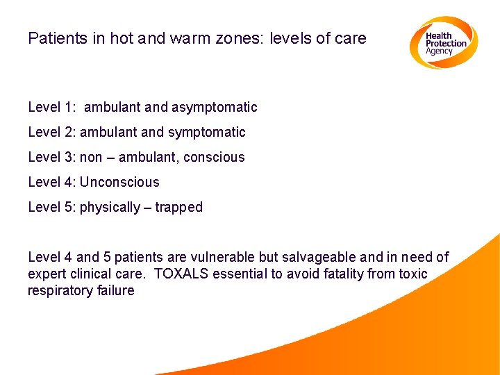 Patients in hot and warm zones: levels of care Level 1: ambulant and asymptomatic