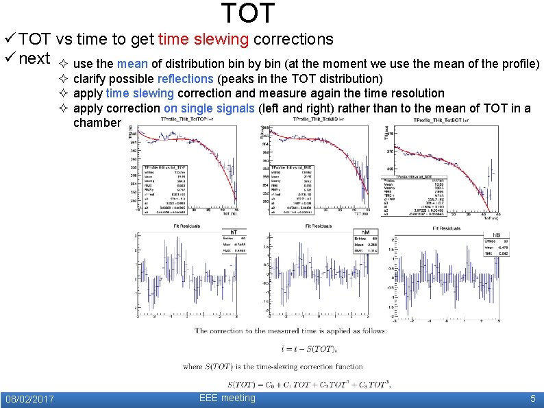 TOT ü TOT vs time to get time slewing corrections ü next ² use