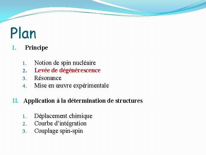 Plan I. Principe 1. 2. 3. 4. Notion de spin nucléaire Levée de dégénérescence