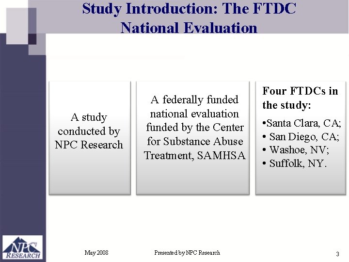 Study Introduction: The FTDC National Evaluation A study conducted by NPC Research May 2008