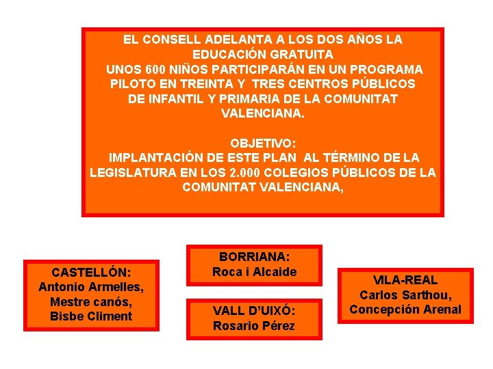 EL CONSELL ADELANTA A LOS DOS AÑOS LA EDUCACIÓN GRATUITA UNOS 600 NIÑOS PARTICIPARÁN