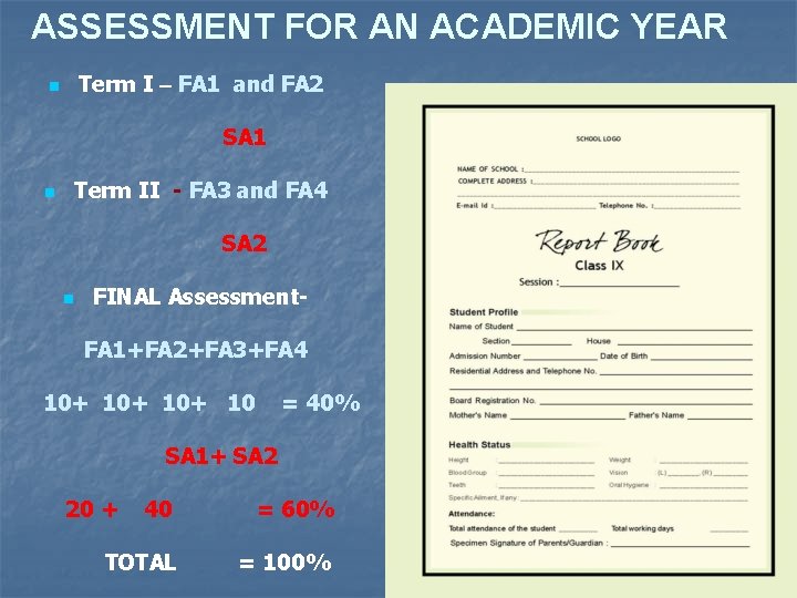 ASSESSMENT FOR AN ACADEMIC YEAR Term I – FA 1 and FA 2 n