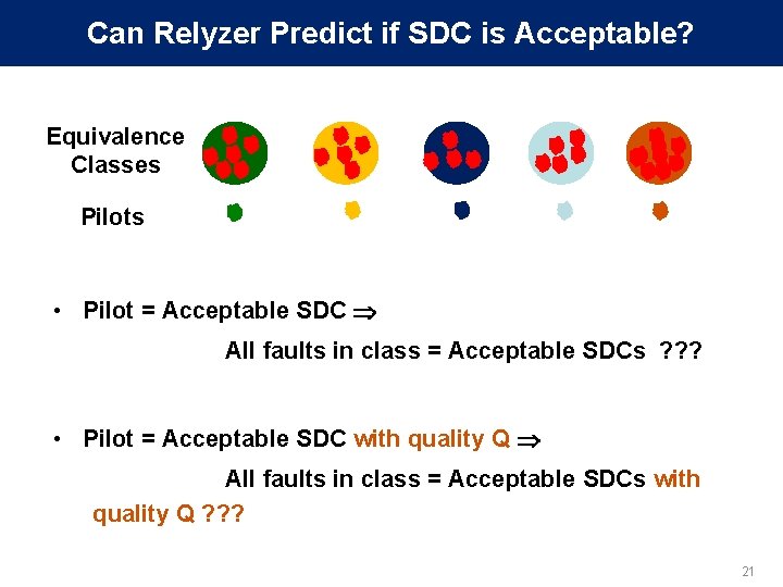 Can Relyzer Predict if SDC is Acceptable? Equivalence Classes Pilots • Pilot = Acceptable