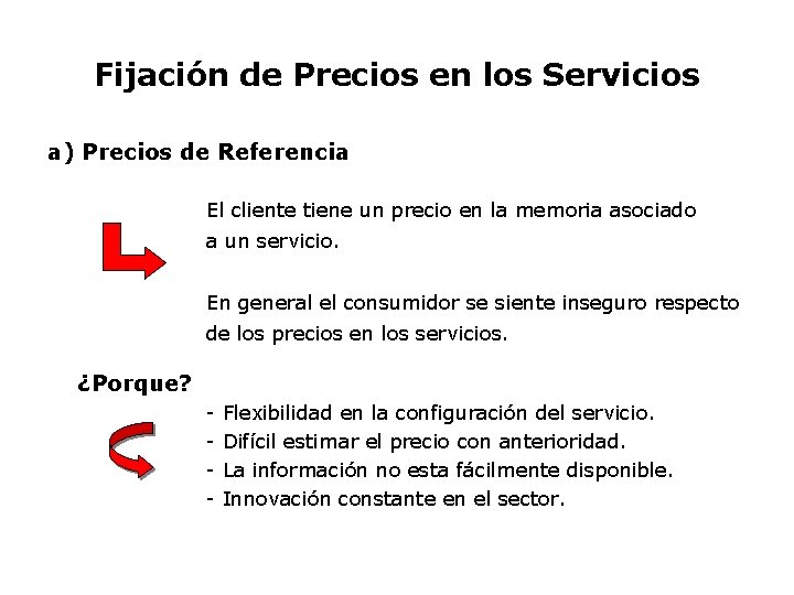 Fijación de Precios en los Servicios a) Precios de Referencia El cliente tiene un