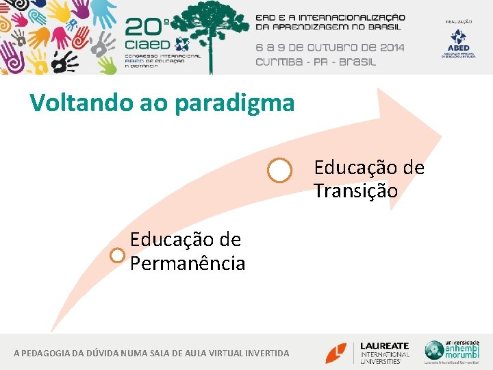 Voltando ao paradigma Educação de Transição Educação de Permanência A PEDAGOGIA DA DÚVIDA NUMA