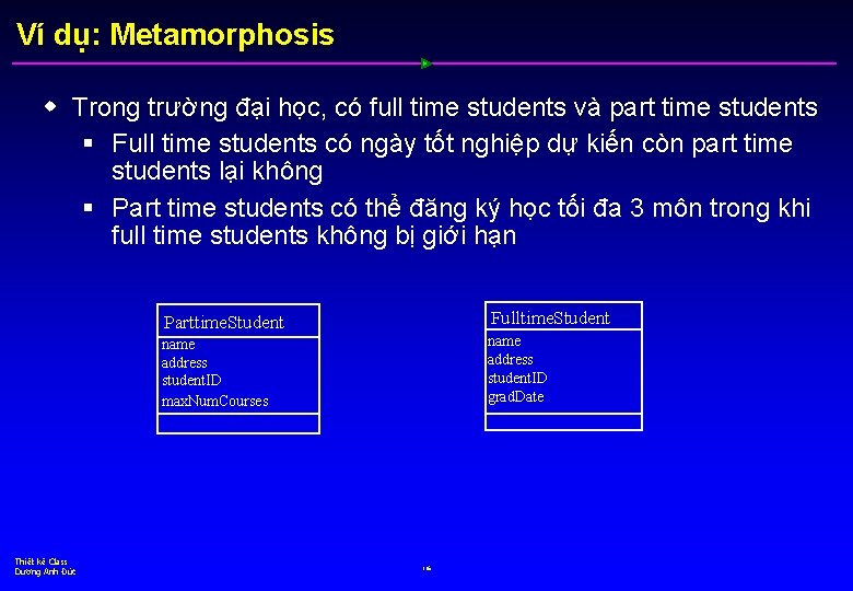 Ví dụ: Metamorphosis w Trong trường đại học, có full time students và part