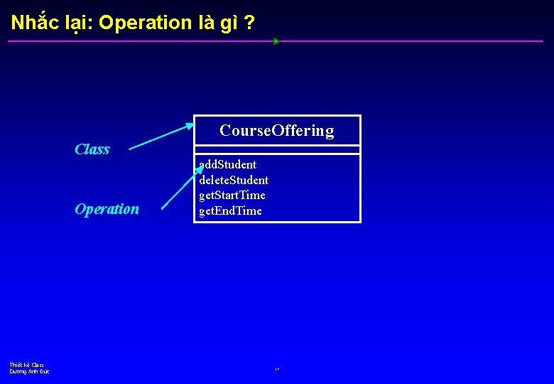 Nhắc lại: Operation là gì ? Course. Offering Class Operation Thiết kế Class Dương