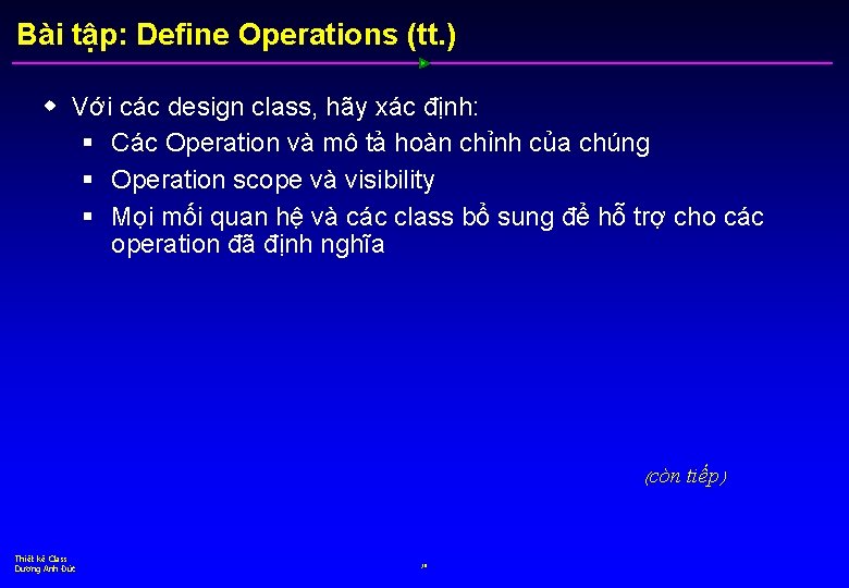 Bài tập: Define Operations (tt. ) w Với các design class, hãy xác định: