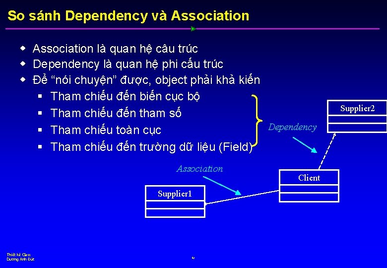 So sánh Dependency và Association w Association là quan hệ câu trúc w Dependency