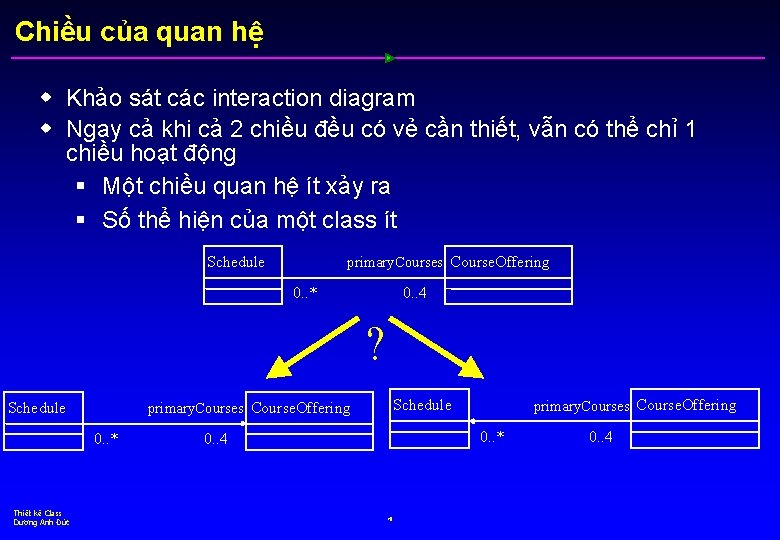 Chiều của quan hệ w Khảo sát các interaction diagram w Ngay cả khi