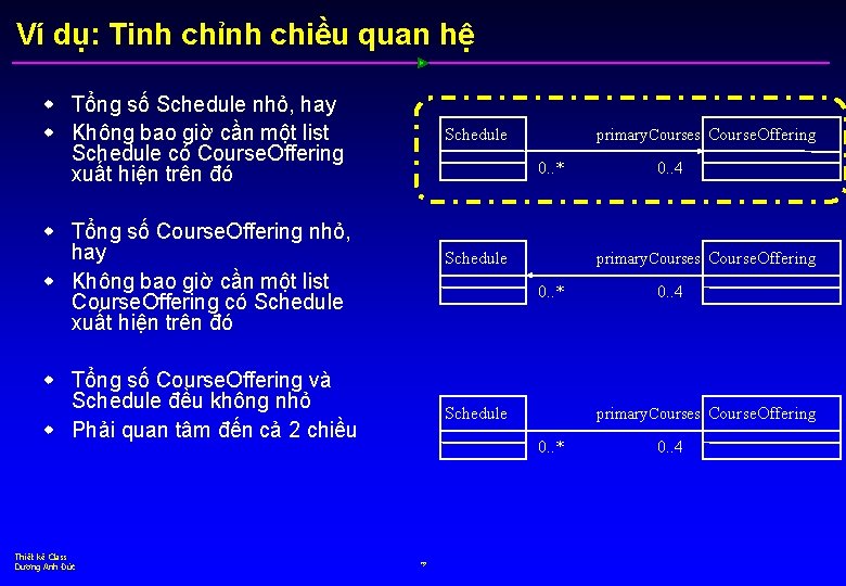 Ví dụ: Tinh chỉnh chiều quan hệ w Tổng số Schedule nhỏ, hay w