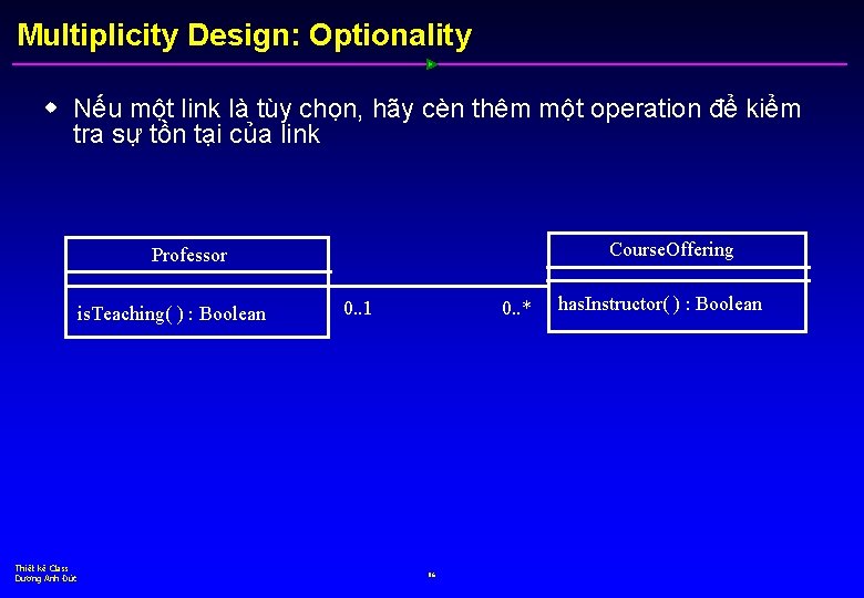 Multiplicity Design: Optionality w Nếu một link là tùy chọn, hãy cèn thêm một