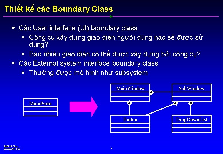 Thiết kế các Boundary Class w Các User interface (UI) boundary class § Công