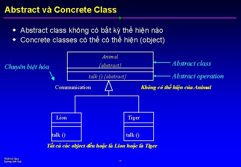 Abstract và Concrete Class w Abstract class không có bất kỳ thể hiện nào