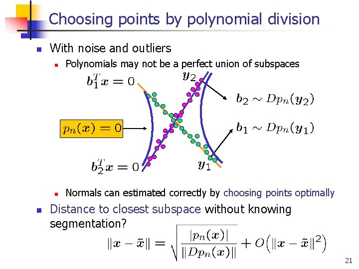 Choosing points by polynomial division n n With noise and outliers n Polynomials may