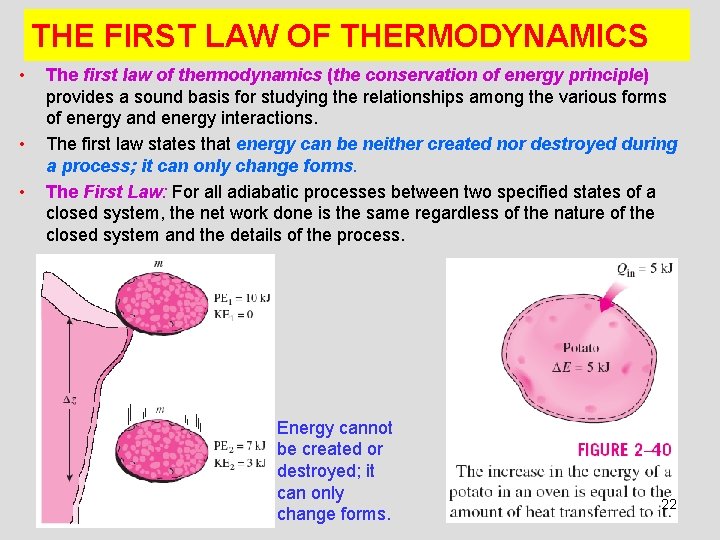 THE FIRST LAW OF THERMODYNAMICS • • • The first law of thermodynamics (the THE FIRST LAW OF THERMODYNAMICS • • • The first law of thermodynamics (the