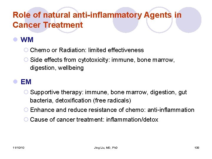 Role of natural anti-inflammatory Agents in Cancer Treatment l WM ¡ Chemo or Radiation: