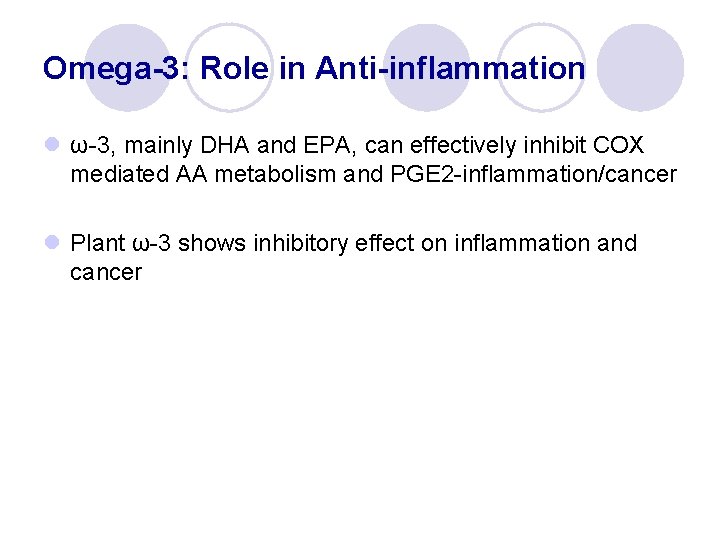 Omega-3: Role in Anti-inflammation l ω-3, mainly DHA and EPA, can effectively inhibit COX