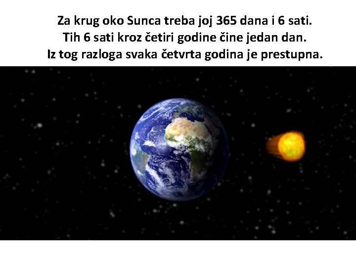 Za krug oko Sunca treba joj 365 dana i 6 sati. Tih 6 sati