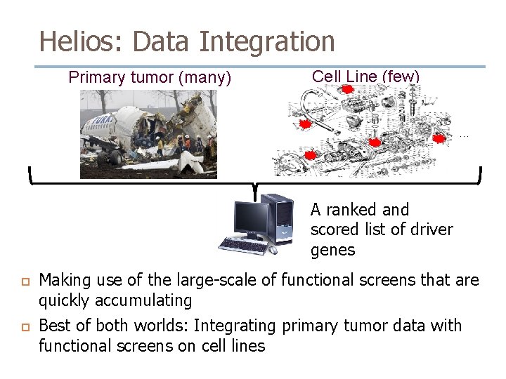 Helios: Data Integration Primary tumor (many) Cell Line (few) … A ranked and scored Helios: Data Integration Primary tumor (many) Cell Line (few) … A ranked and scored