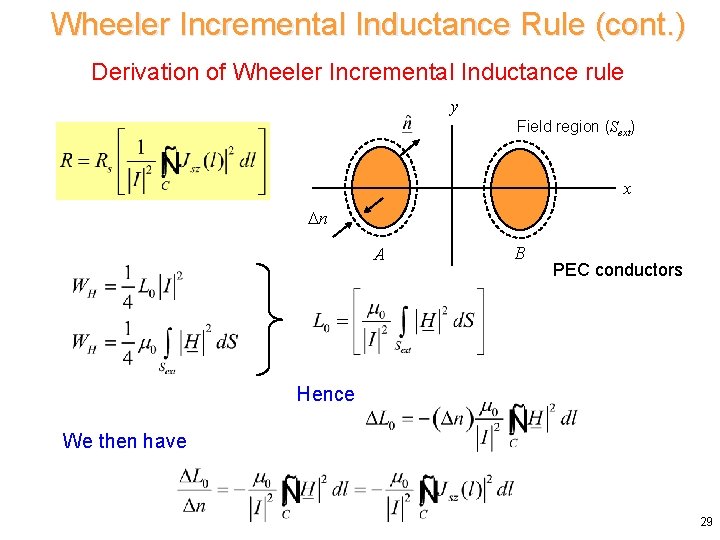 Wheeler Incremental Inductance Rule (cont. ) Derivation of Wheeler Incremental Inductance rule y Field